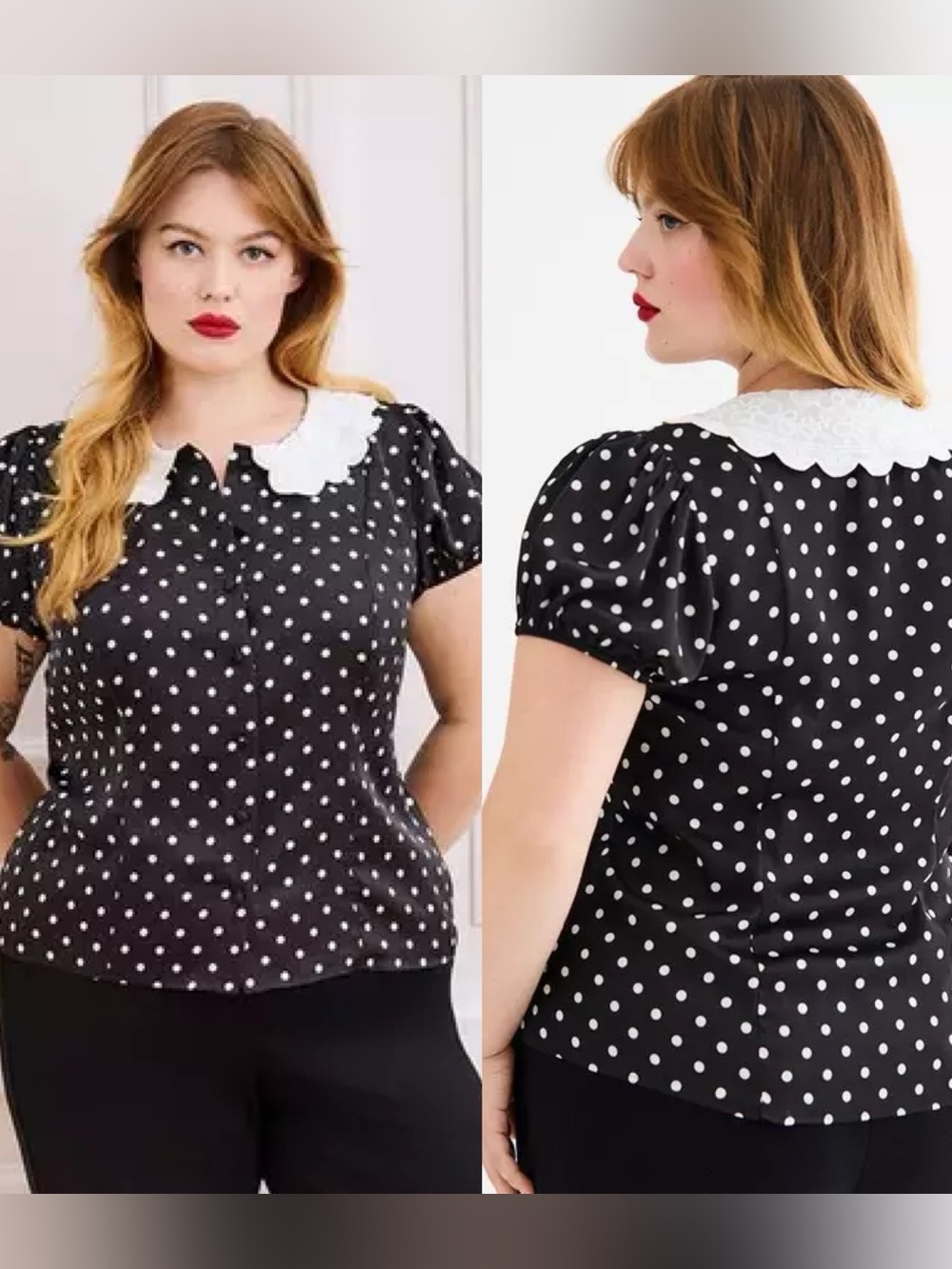 Torrid | Retro Chic Polka Dot Lace Collared Blouse
